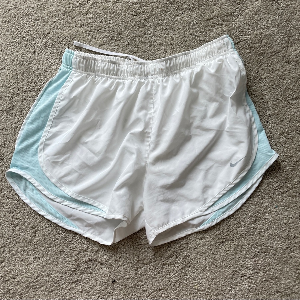 White and blue Nike tempo shorts